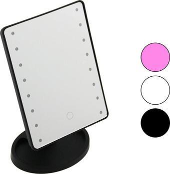16 LEDLİ - PİLLİ  MAKYAJ AYNASI 360 DERECE DÖNEBİLEN TAKILIK SEPETLİ AYAK RENKLİ PLS. 16.5X21.5CM-Findit
