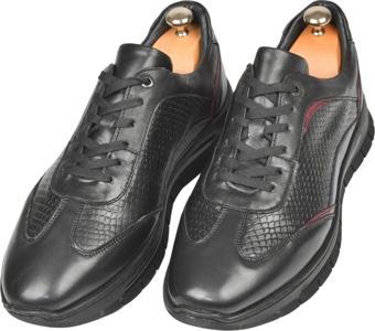 DeepSEA Erkek Siyah Desenli Bağcıklı Yüksek Taban Deri Spor Ayakkabı Casual Sneaker 2509994
