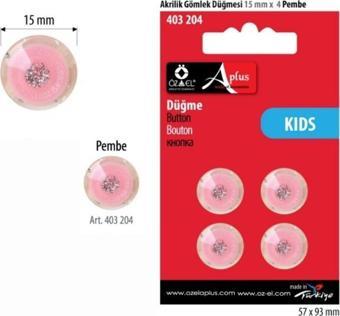 Öz-El Simli Pembe Renk 4 Adet 15 Mm Bebek Düğme, Bebek Kazak, Yelek, Gömlek Düğmesi 403 204