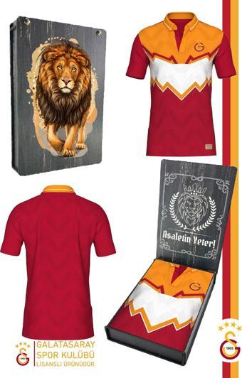 Galatasaray Orijinal Lisanslı Okan Buruk Desing Polo Yaka T-Shirt Gs Aslan Baskılı Hediyelik Kutulu
