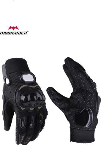Moonrıder Motosiklet Eldiveni Kemik Korumalı Unisex Motorsiklet Bisiklet Eldiveni Siyah Dokunmatik Eldiven Nx1
