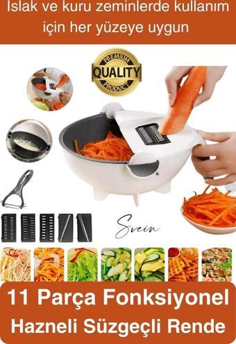 11 Parça Paslanmaz Fonksiyonel Süzgeçli Rende Hazneli Doğrayıcı Sebze Salata İçin Pratik Mutfak