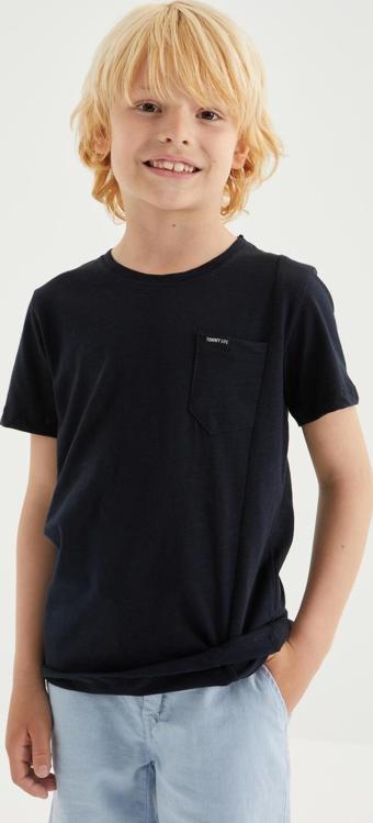 Lacivert Cep Detaylı Basic Kısa Kol O Yaka Erkek Çocuk T-Shirt  - 10857