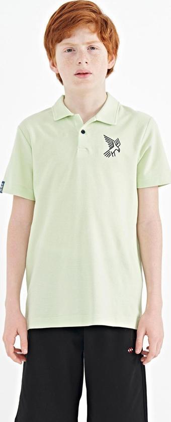 Açık Yeşil Minimal Nakış Detaylı Standart Kalıp Polo Yaka Erkek Çocuk T-Shirt - 11084