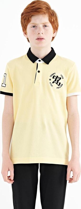 Sarı Kol Gögüs Nakış Detaylı Standart Kalıp Polo Yaka Erkek Çocuk T-Shirt - 11086