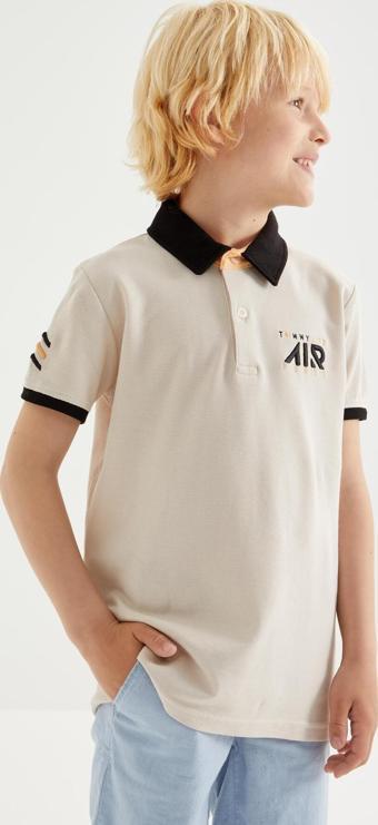 Bej Air Yazılı Standart Kalıp Polo Yaka Erkek Çocuk T-Shirt  - 10894