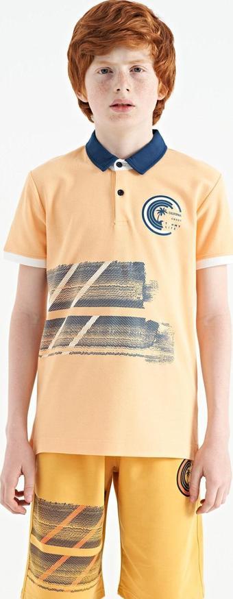 Kavun Içi Baskı Detaylı Polo Yaka Standart Kalıp Erkek Çocuk T-Shirt - 11094