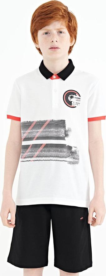 Beyaz Baskı Detaylı Polo Yaka Standart Kalıp Erkek Çocuk T-Shirt - 11094