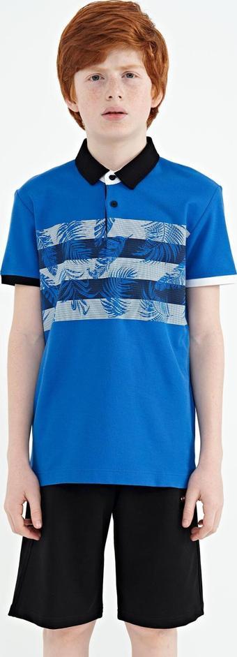 Saks Baskı Detaylı Standart Kalıp Polo Yaka  Erkek Çocuk T-Shirt - 11101