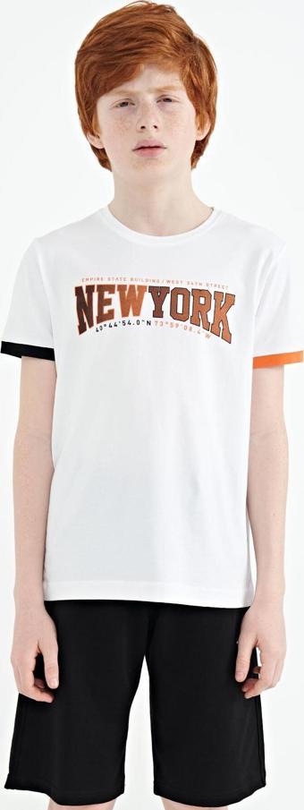 Beyaz Yazı Baskılı Standart Kalıp O Yaka Erkek  Çocuk T-Shirt - 11105