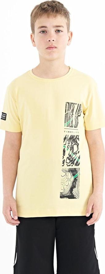 Sarı Baskı Detaylı O Yaka Standart Kalıp Erkek Çocuk T-Shirt - 11104
