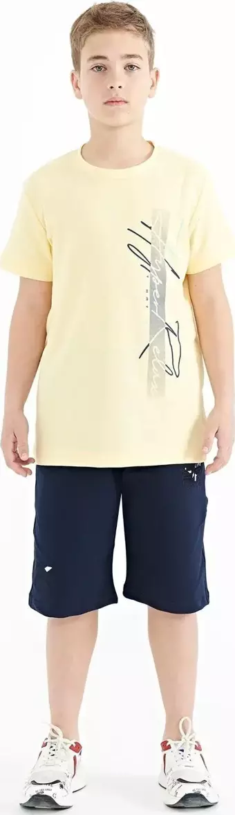 Sarı Yazı Baskılı O Yaka Standart Kalıp Erkek Çocuk T-Shirt - 11119