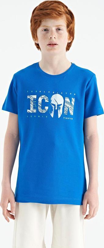 Saks Ön Yazı Nakışlı O Yaka Standart Kalıp Erkek  Çocuk T-Shirt - 11118