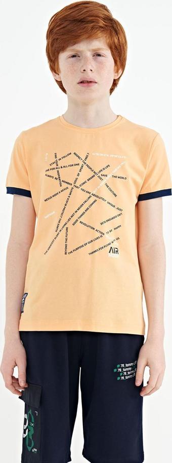 Kavun Içi Minimal Yazı Baskılı Standart Kalıp O Yaka Erkek Çocuk T-Shirt - 11132