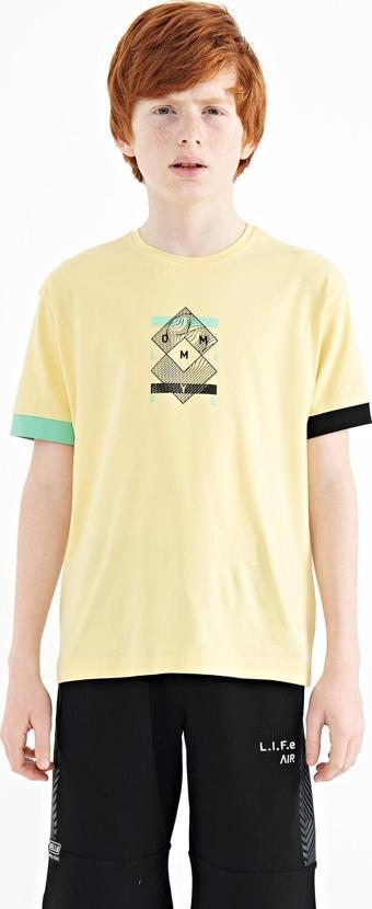 Sarı Kol Ucu Renkli Detaylı Baskılı Oversize  Erkek Çocuk T-Shirt - 11137