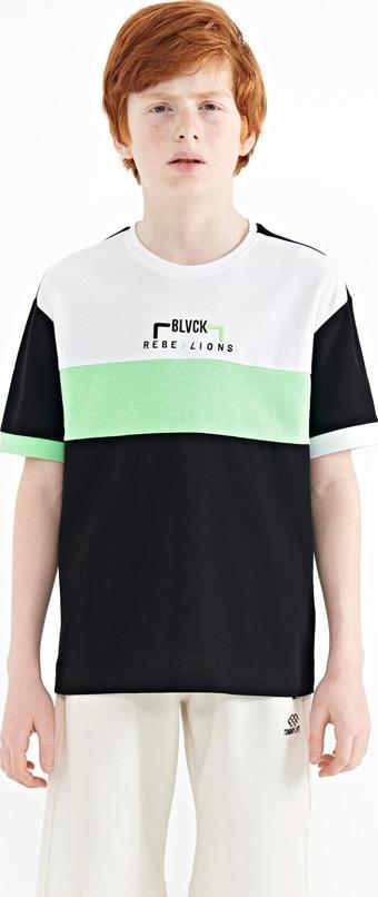 Siyah Renk Geçişli Nakışlı Oversize Erkek Çocuk T-Shirt - 11159
