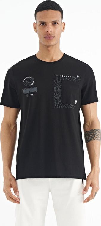Siyah Cep Detaylı Baskılı O Yaka Erkek T-shirt - 88184