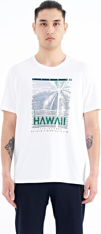 Beyaz Slogan Baskılı O Yaka Standart Kalıp Erkek T-shirt - 88190