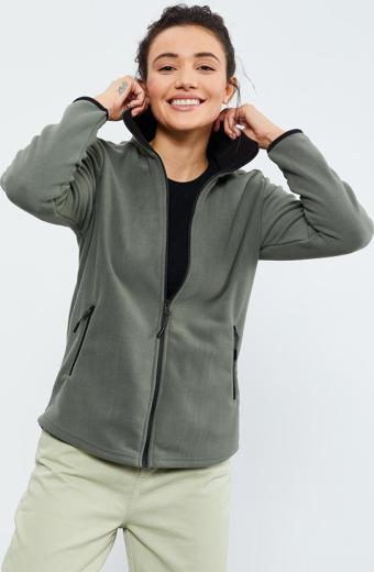 Çağla Dik Yaka Fermuarlı Rahat Form Kadın Polar Sweatshirt - 97173