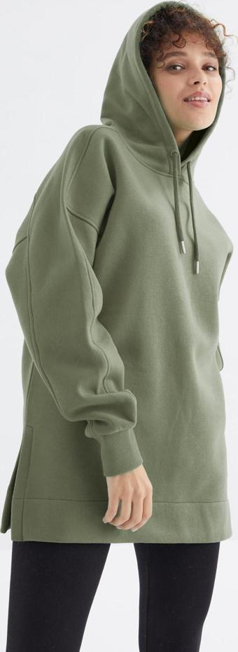 Çağla Reglan Kol Basic Kapüşonlu Oversize Sweatshirt Tunik - 97242