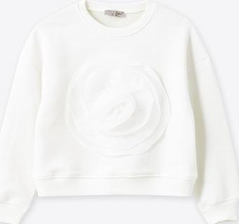 Kız Çocuk Gül Aksesuarlı Sweatshirt