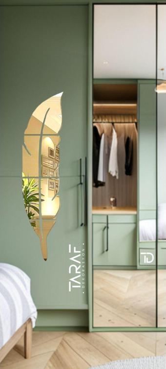 Taraf Dekorasyon Tüy Figürlü Dekoratif Gold Pleksi Ayna 20 x 80 cm