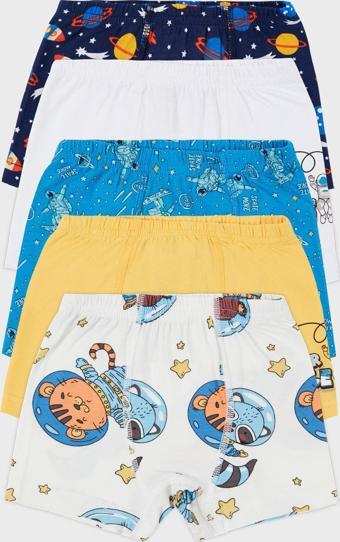 Lela Desenli Streç Pamuklu 5'li Paket Erkek Çocuk Boxer 6651006UZAY ÇOK RENKLİ