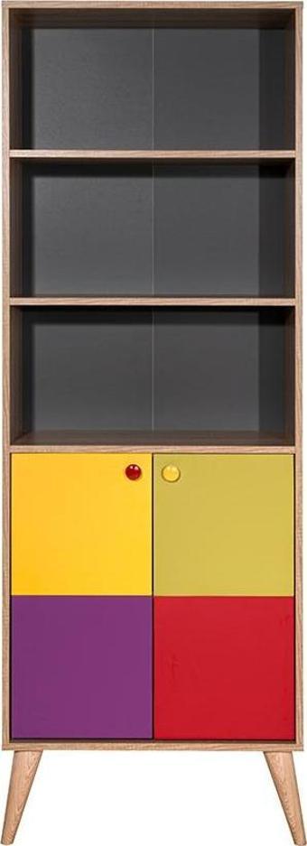 Rainbow Genç Odası 10 Raflı 5 Kapaklı Kitaplık Sonoma / Karşık Renk 67x185x30 cm