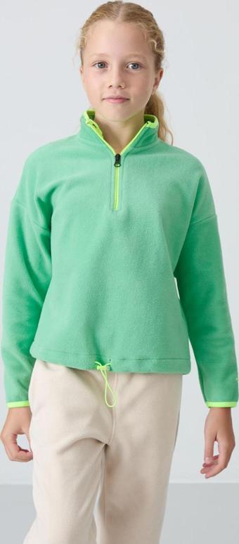 Su Yeşil Kalın Yumuşak Dokulu Standart Fit Nakışlı Polar Kız Çocuk Sweatshirt - 75151