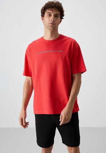 Fiesta Pamuklu Kalın Yüzeyi Dokulu Oversize Fit  Baskılı Erkek T-Shirt - 88371