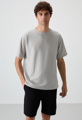 Taş Waffle İnterlok Yüzeyi Dokulu Oversize Fit Basic Erkek T-Shirt - 88379