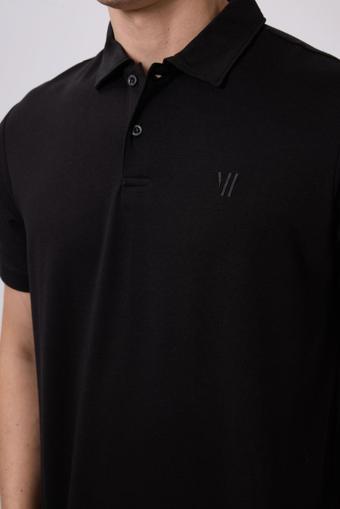 Siyah Basic Göğüs Logolu Standart Kalıp Triko Polo Yaka Erkek T-Shirt - 87768