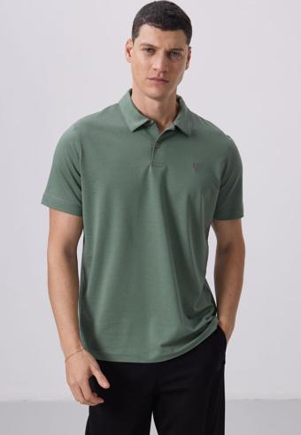 Açık Yeşil Basic Göğüs Logolu Standart Kalıp Triko Polo Yaka Erkek T-Shirt - 87768