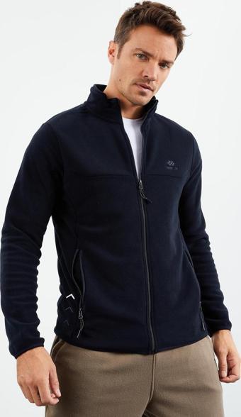 Lacivert Fermuarlı Sweatshirt Slim Fit Dik Yaka Erkek Polar - 87270