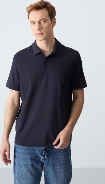 Lacivert Basic Logolu Standart Kalıp Triko Polo Yaka Erkek T-Shirt - 87748