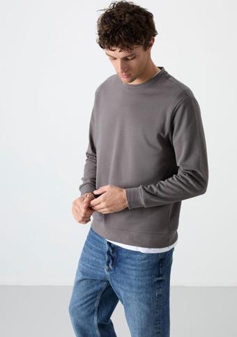 Koyu Gri Basic O Yaka Rahat Form Erkek Sweatshirt - 88053