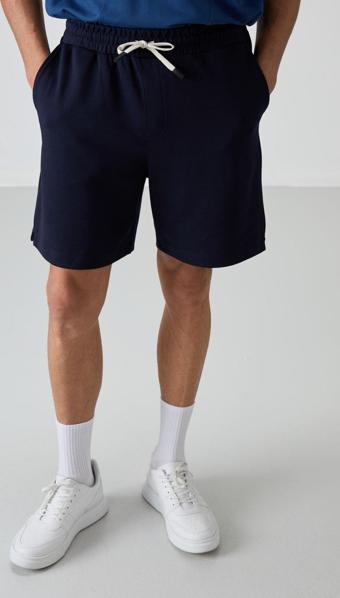 Lacivert Pamuklu Kalın Yumuşak Dokulu Comfort Fit Basic Erkek Şort - 81274