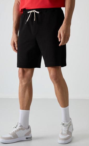 Siyah Pamuklu Kalın Yumuşak Dokulu Comfort Fit Basic Erkek Şort - 81274