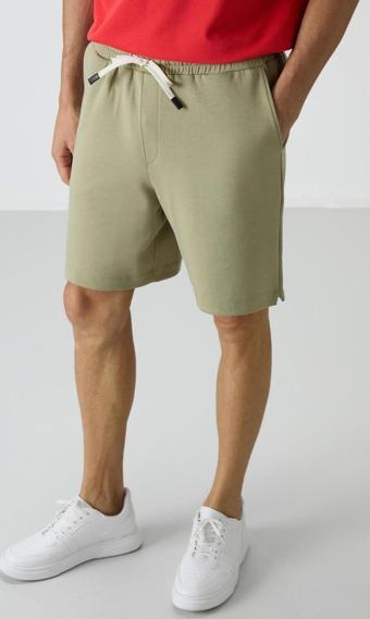 Açık Çağla Pamuklu Kalın Yumuşak Dokulu Comfort Fit Basic Erkek Şort - 81274