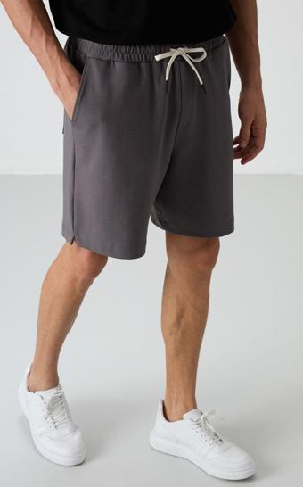 Koyu Gri Pamuklu Kalın Yumuşak Dokulu Comfort Fit Basic Erkek Şort - 81274