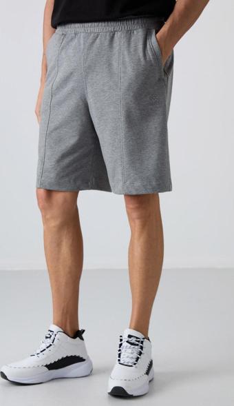 Gri Melanj Pamuklu Kalın Yumuşak Dokulu Comfort Fit Basic Erkek Şort - 81261