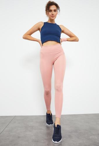 Pudra Yüksek Bel Streç Slim Fit Dar Paça Kadın Tayt - 94545