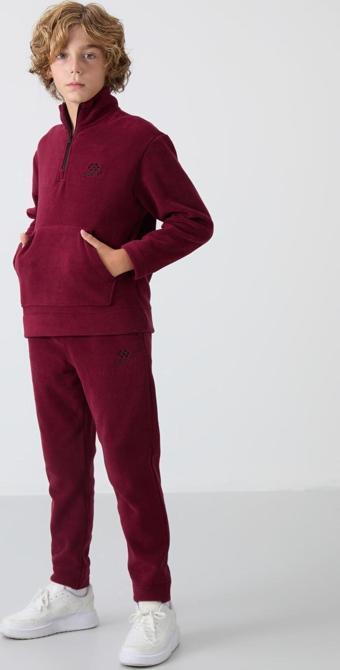 Erguvan Kalın Yumuşak Dokulu Standart Fit Nakışlı Polar Erkek Çocuk Eşofman Takım - 11218