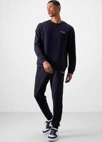 Lacivert Pamuklu Kalın Yumuşak Dokulu Comfort Fit Nakışlı Erkek Eşofman Takım - 85254