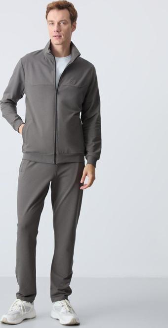 Koyu Gri Pamuklu Kalın Yumuşak Dokulu Comfort Fit Basic Erkek Eşofman Takım - 85260