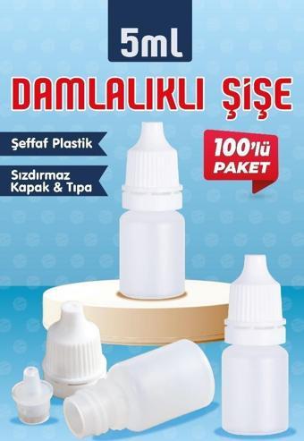 100 Adet 5 ml Kırılır Kapaklı Damlalıklı  Boş  Ldpe Polietilen, Aseton , Mürekkep , Kolonya , Dezenfektan , Likit Şişesi