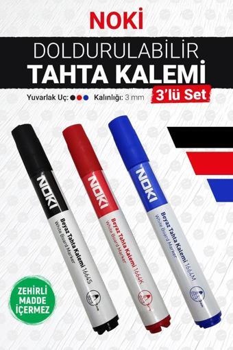 Noki Tahta Kalemi - Yazı Tahtası Kalemi Siyah Mavi Kırmızı 3'lü Paket-T1145