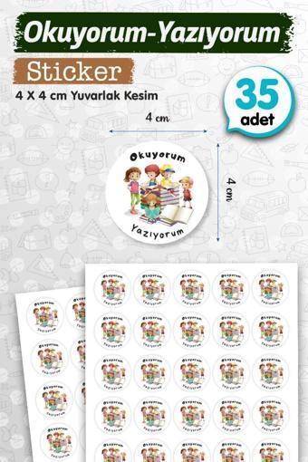 Okuyorum Yazıyorum Etiket Sticker 35 adet 4cm Öğretmen Okul Ödev Karne İçin Motivasyon Etiket-T1160