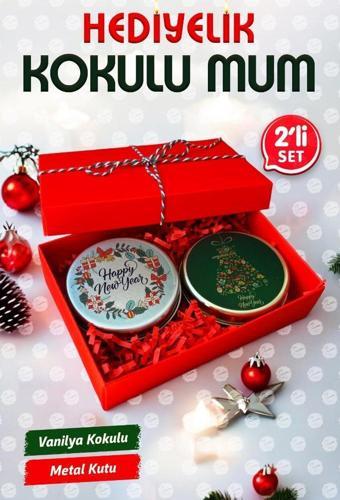 Yılbaşı Hediyelik Metal Kutu Kokulu Mum 2'li Set No:1 christmas gift candle-T1104