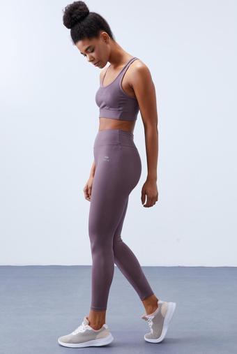 Gül Kurusu Yüksek Bel Toparlayıcı Çapraz Sırt Detaylı Slim Fit Kadın Tayt Takım - 95282
